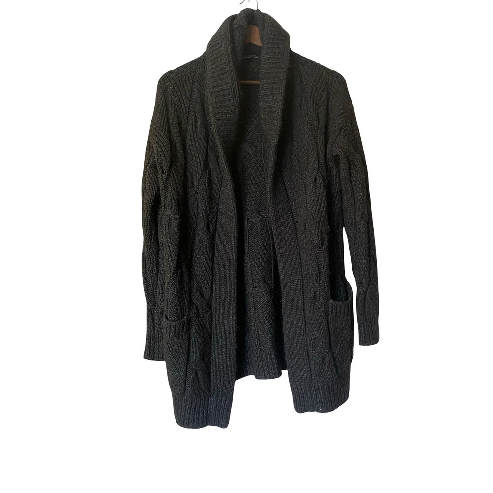 Vince Cable Knit Women Cardigan M Charcoal Gray Alpaca Wool Shawl Collar Sweater